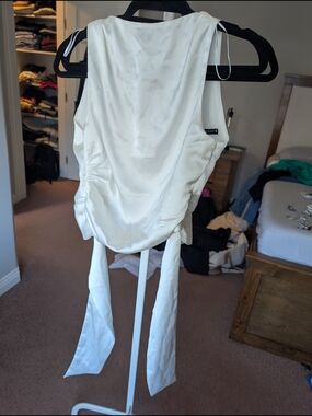 Zara White Satin Draped Tank Top